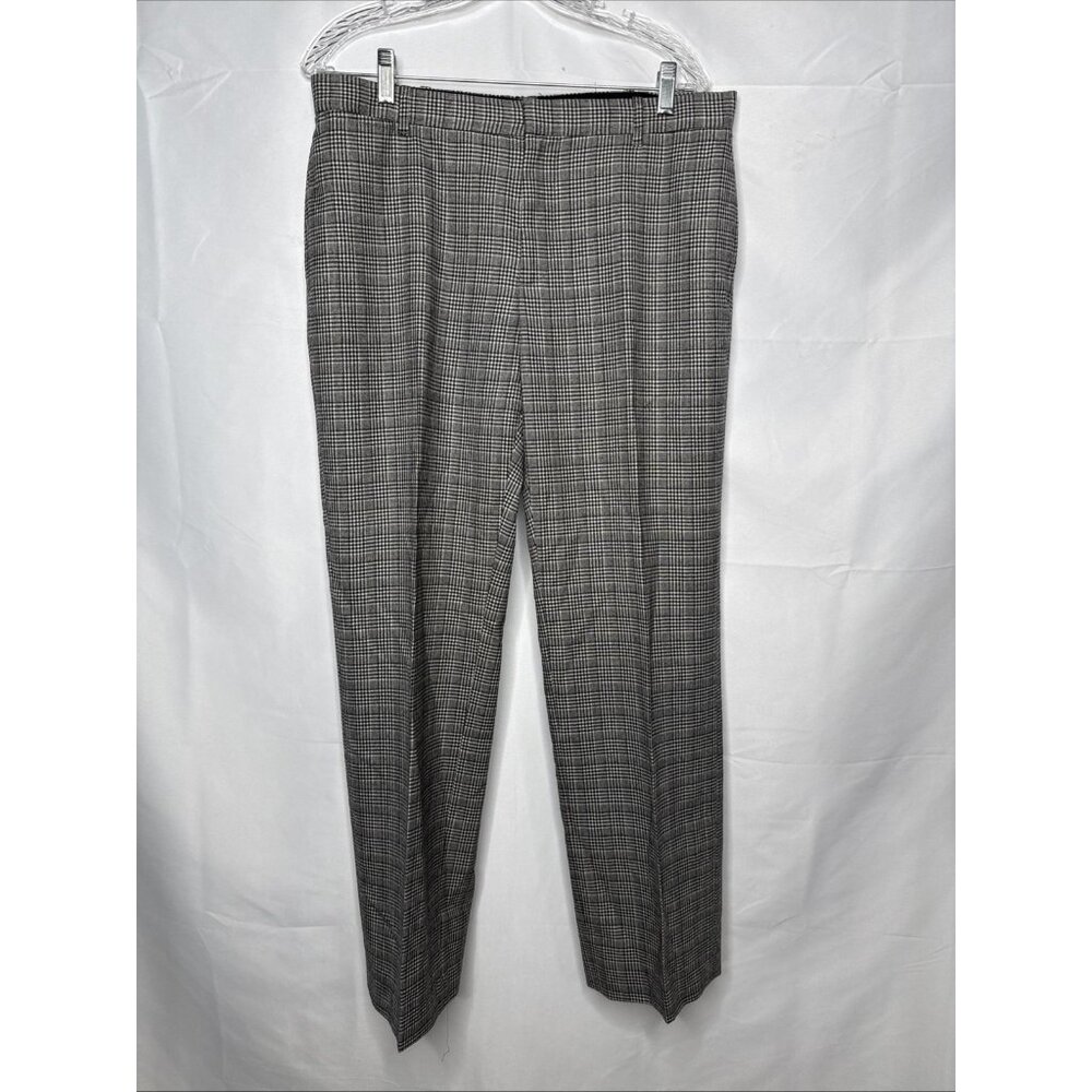 Club Monaco Plaid Wool Cashmere Davis Flat Front Pants Straight 34 x 31 Black